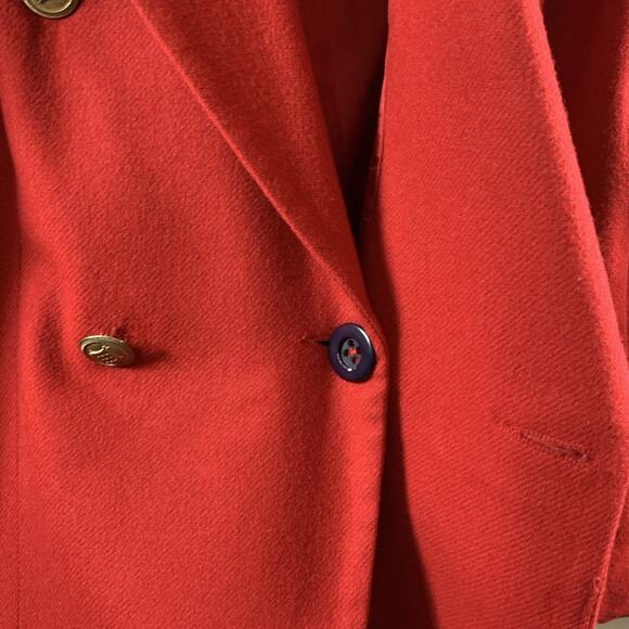 Vintage Womens 100% Wool Double Breasted Blazer Sz 16 Red Old Money Gold Button - Picture 11 of 14